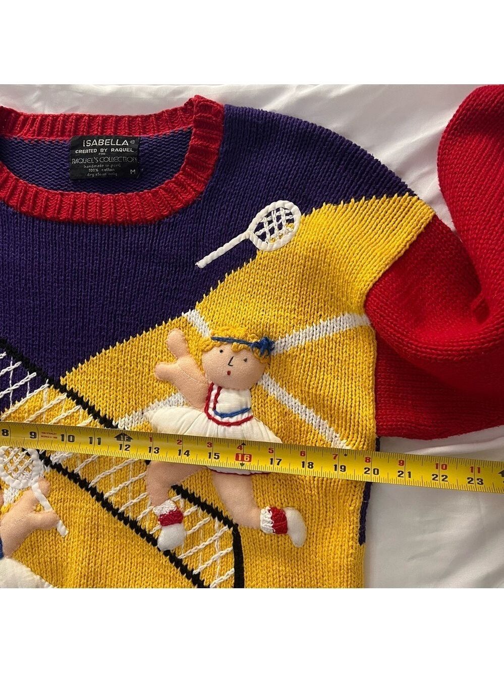 RARE Vtg 80s 3D Tennis Novelty Knit Sweater Handmade M - Picture 11 of 12